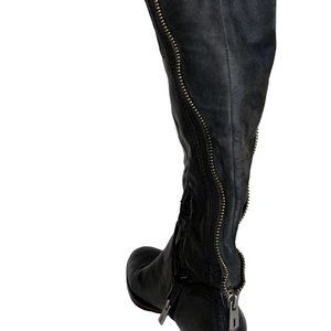 Black knee-high boots with back zipper